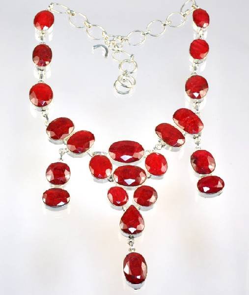 APP: 18k 186CT Mixed Cut Ruby & Sterl Silver Necklace: 186.38CT Mixed Cut Ruby and Sterling Silver Necklace - Appraisal Value: $18.4K