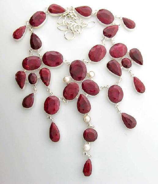 APP: 33k 470.29CT Ruby & Pearl Sterling Silver Necklace: 470.29CT Ruby and Pearl Sterling Silver Necklace - Appraisal Value: $33.3K