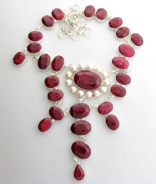 APP: 30k 401.56CT Ruby & Pearl Sterling Silver Necklace: 401.56CT Ruby and Pearl Sterling Silver Necklace - Appraisal Value: $29.9K