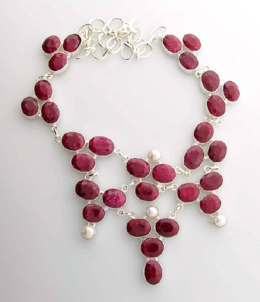 APP: 16k 162.07CT Ruby & Pearl Sterling Silver Necklace: 162.07CT Ruby and Pearl Sterling Silver Necklace - Appraisal Value: $16.9K