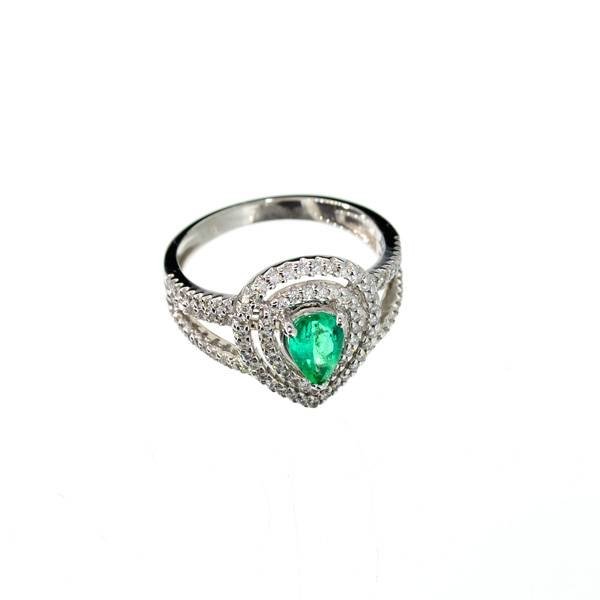 APP: 5k 14kt White Gold, Pear Emerald & Diamond Ring: 14 kt. White Gold, 0.46CT Pear Cut Emerald and 0.47CT Diamond Ring - Appraisal Value: $5.3K