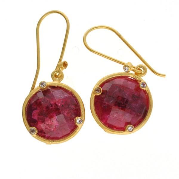 APP: 12k 24kt Gold 22CT Ruby, & Sterl Silver Earrings: 24 kt. Gold Overlay 22.30CT Ruby, and Sterling Silver Earrings - Appraisal Value: $12.3K
