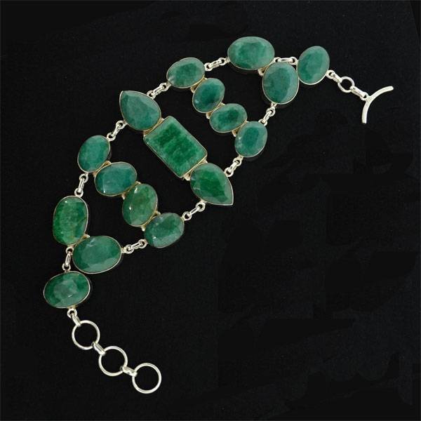 APP: 11k 145CT Mixed Cut Grn Beryl & Silver Bracelet: 145.51CT Mixed Cut Green Beryl and Sterling Silver Bracelet - Appraisal Value: $11.9K