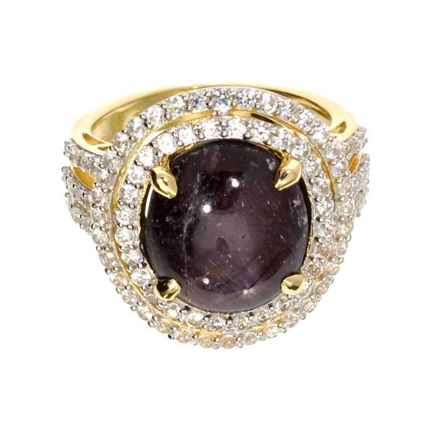 APP: 2k *12CT Ruby & White Sapphire Gold Silver Ring: *12.80CT Star Ruby and White Sapphire 14 kt. Gold Over Sterling Silver Ring - Appraisal Value: $2.1K