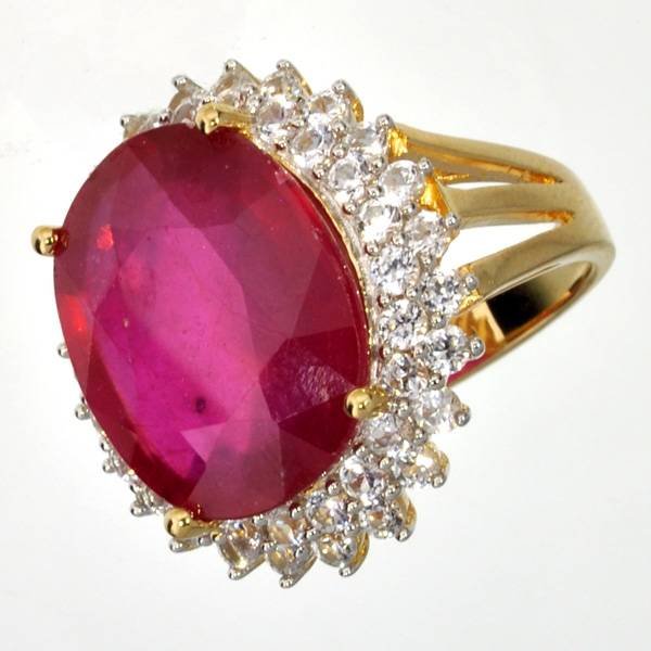 APP: 24k 14 kt Gold 16CT Ruby & Sapphire Silver Ring: 14 kt Gold 16.59CT Ruby And Sapphire Platinum Over Sterling Silver Ring - Appraisal Value: $23.9K