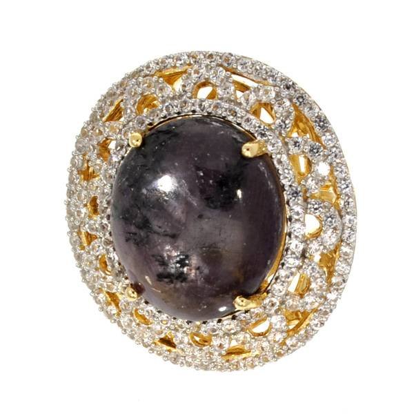 APP: 12k *39CT Ruby & Sapphire 14kt Gold Silver Ring: *39.62CT Ruby and Sapphire 14 kt. Gold Over Sterling Silver Ring - Appraisal Value: $11.9K