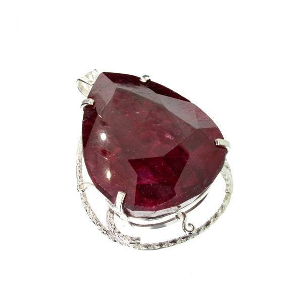 APP: 25k Sebastian 404CT Pear Cut Ruby & Silver Pendant: Designer Sebastian 404.29CT Pear Cut Ruby and Sterling Silver Pendant - Appraisal Value: $25.0K
