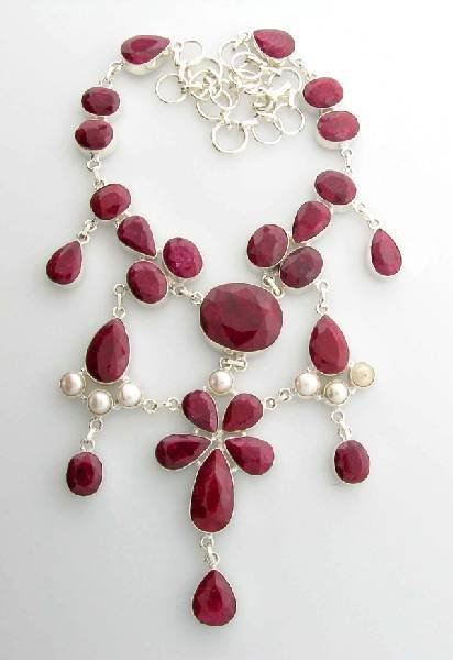 APP: 22k 222.28CT Ruby & Pearl Sterling Silver Necklace: 222.28CT Ruby and Pearl Sterling Silver Necklace - Appraisal Value: $22.5K