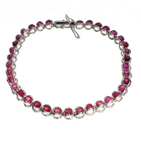 APP: 11k 5CT Round Cut Ruby Sterl Silver Bracelet: 5.01CT Round Cut Ruby Platinum Over Sterling Silver Bracelet - Appraisal Value: $11.4K