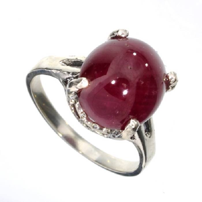 APP: 4k 8CT Oval Cabochon Ruby & Sterl Silver Ring: 8.91CT Oval Cabochon Ruby and Platinum Over Sterling Silver Ring - Appraisal Value: $4.8K