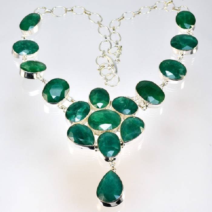 APP: 10k 224CT Mixed Cut Grn Beryl & Silver Necklace: 224.23CT Mixed Cut Green Beryl and Sterling Silver Necklace - Appraisal Value: $10.5K