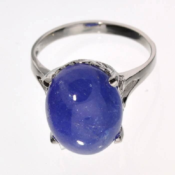 APP: 2k 10CT Oval Cut Cabochon Tanzanite & Silver Ring: 10.19CT Oval Cut Cabochon Tanzanite and Platinum Over Sterling Silver Ring - Appraisal Value: $2.5K