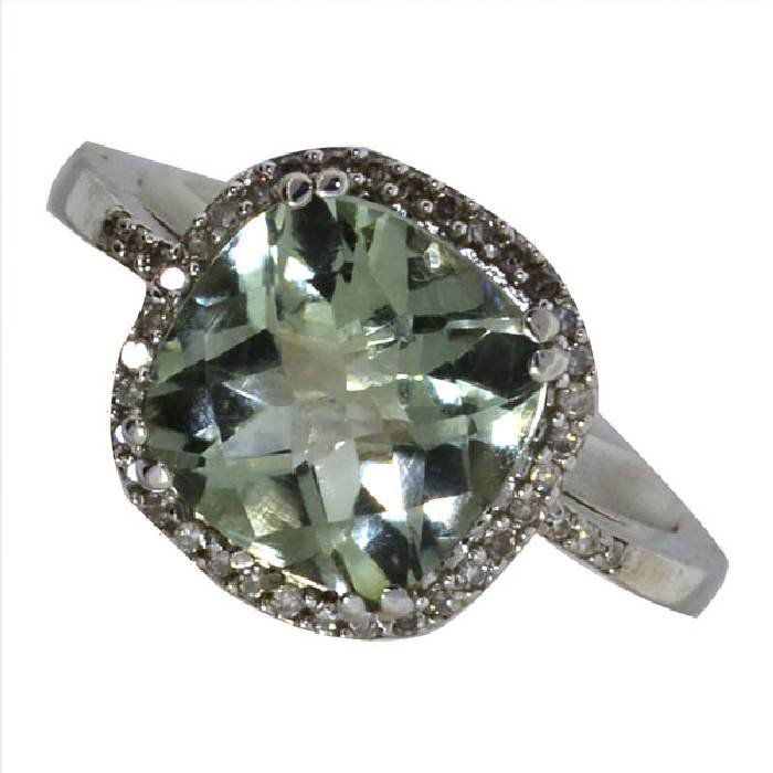 APP: 1k 2CT Grn Amethyst & Diamond Sterl Silver Ring: 2.05CT Green Amethyst and Diamond Platinum Over Sterling Silver Ring - Appraisal Value: $1.1K</