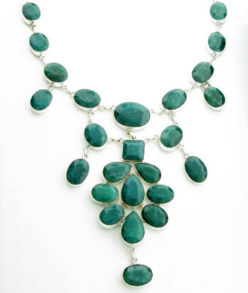 APP: 17k 254CT Mixed Cut Grn Beryl & Silver Necklace: 254.06CT Mixed Cut Green Beryl and Sterling Silver Necklace - Appraisal Value: $17.5K
