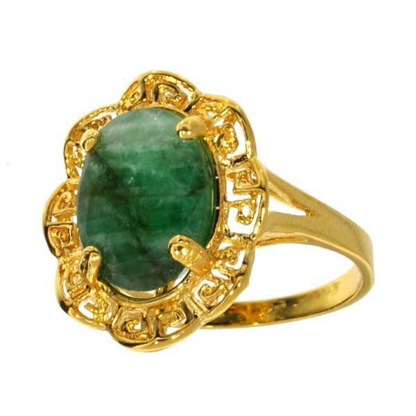 APP: 6k 3CT Emerald & 14kt. Yellow Gold Silver Ring: 3.53CT Oval Cut Emerald and 14kt. Yellow Gold Over Sterling Silver Ring - Appraisal Value: $5.9K