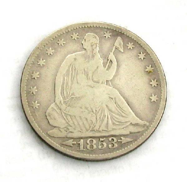 1853 Arr/Rays U.S 1/2 Dollar Liberty Seated Type Coin: 1853 Arr/Rays U.S Half Dollar Liberty Seated Type Coin