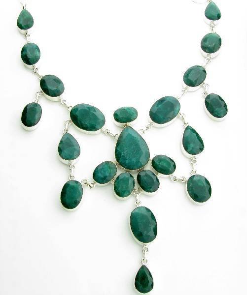 APP: 17k 251CT Mixed Cut Grn Beryl & Silver Necklace: 251.91CT Mixed Cut Green Beryl and Sterling Silver Necklace - Appraisal Value: $17.4K