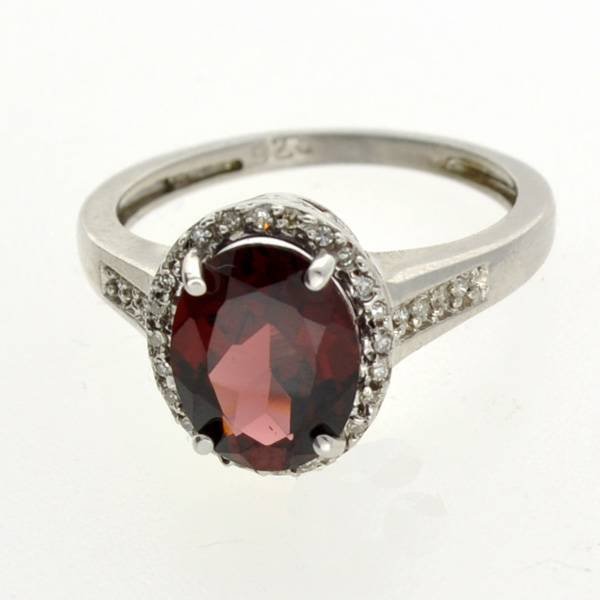 APP: 1k 2 CT Garnet & Diamond Platinum Over Silver Ring: 2.84CT Garnet and Diamond Platinum Over Silver Ring - Appraisal Value: $1.7K