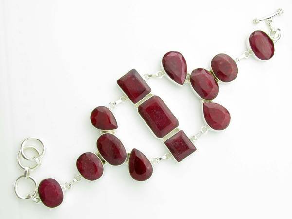 APP: 9k 96 CT Mixed Cut Ruby & Sterling Silver Bracelet: 96.70CT Mixed Cut Ruby and Sterling Silver Bracelet - Appraisal Value: $9.0K