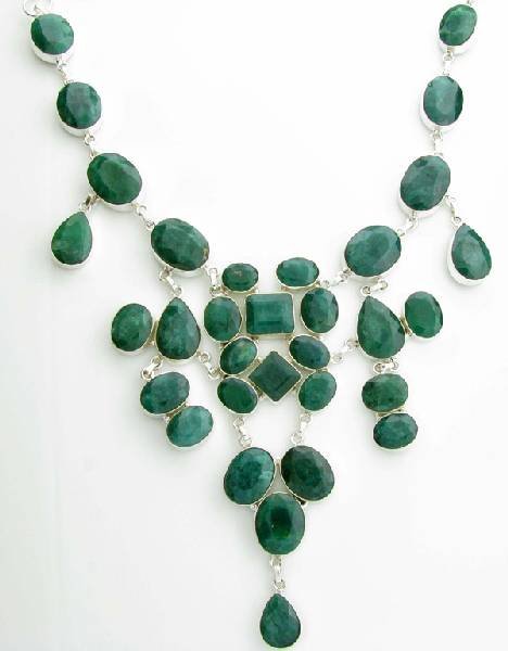 APP: 16k 236CT Mixed Cut Grn Beryl & Silver Necklace: 236.75CT Mixed Cut Green Beryl and Sterling Silver Necklace - Appraisal Value: $16.8K