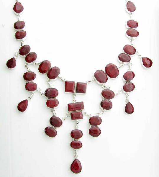 APP: 16k 218CT Mixed Cut Ruby & Sterl Silver Necklace: 218.49CT Mixed Cut Ruby and Sterling Silver Necklace - Appraisal Value: $16.5K