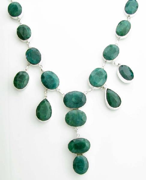 APP: 16k 226CT Mixed Cut Grn Beryl & Silver Necklace: 226.43CT Mixed Cut Green Beryl and Sterling Silver Necklace - Appraisal Value: $16.1K