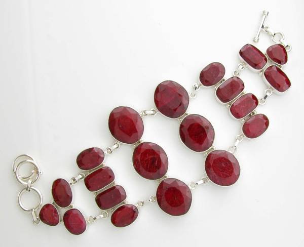 APP: 13k 181CT Mixed Cut Ruby & Sterl Silver Bracelet: 181.12CT Mixed Cut Ruby and Sterling Silver Bracelet - Appraisal Value: $13.0K