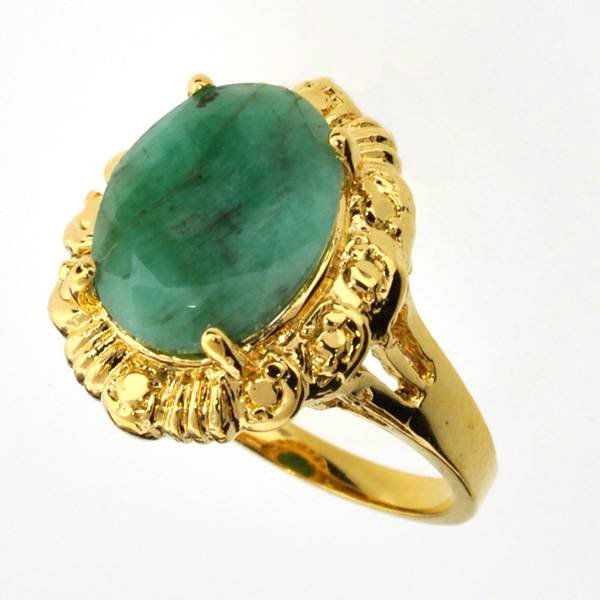 APP: 9k 3CT Emerald & 14kt. Yellow Gold Silver Ring: 3.49CT Oval Cut Emerald and 14kt. Yellow Gold Over Sterling Silver Ring - Appraisal Value: $9.4K