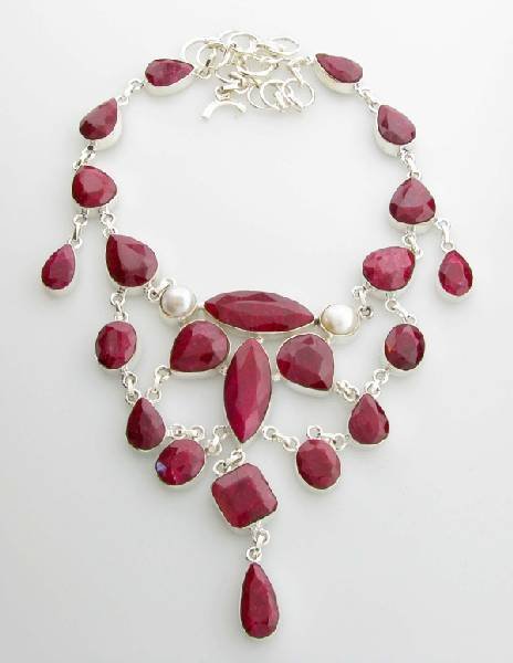 APP: 27k 281.54CT Ruby & Pearl Sterling Silver Necklace: 281.54CT Ruby and Pearl Sterling Silver Necklace - Appraisal Value: $27.0K