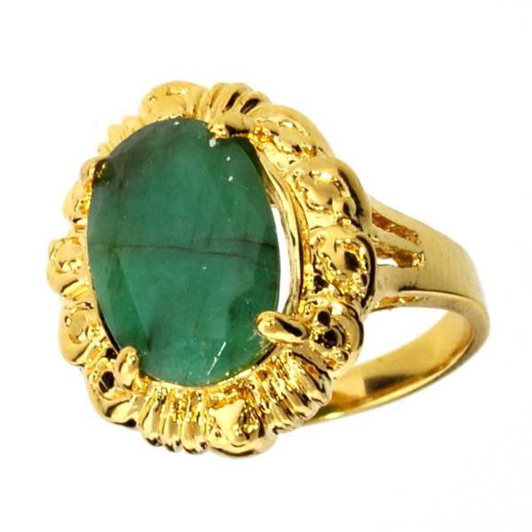 APP: 4k 2CT Emerald & 14kt. Yellow Gold Silver Ring: 2.81CT Oval Cut Emerald and 14kt. Yellow Gold Over Sterling Silver Ring - Appraisal Value: $4.9K