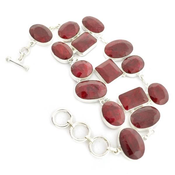APP: 19k 175CT Mixed Cut Ruby & Sterl Silver Bracelet: 175.48CT Mixed Cut Ruby and Sterling Silver Bracelet - Appraisal Value: $19.0K