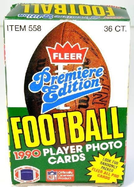 1990 Box Fleer Premiere Edn Football Cards 36ct: 1990 Unopened Box Fleer Premiere Edition Football Cards 36ct
