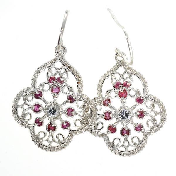 APP: 1k 1CT Ruby w/Topaz & Plat Sterl Silver Earrings: 1.77CT Ruby W/Topaz and Platinum Overlay Sterling Silver Earrings - Appraisal Value: $1.8K