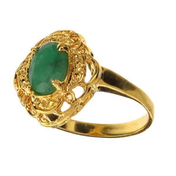 APP: 3k 1CT Emerald & 14kt. Yellow Gold Silver Ring: 1.34CT Oval Cut Emerald and 14kt. Yellow Gold Over Sterling Silver Ring - Appraisal Value: $3.7K