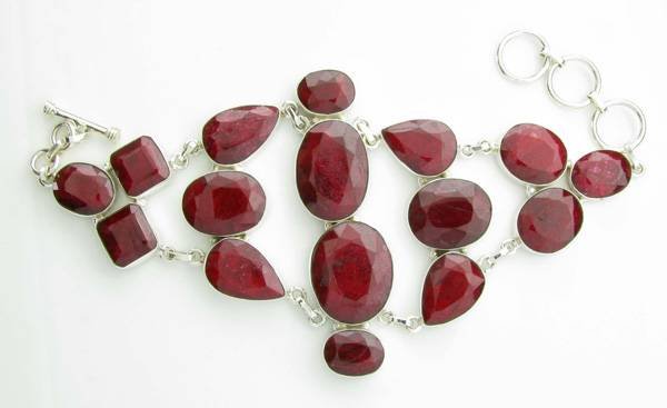 APP: 15k 200CT Mixed Cut Ruby & Sterl Silver Bracelet: 200.15CT Mixed Cut Ruby and Sterling Silver Bracelet - Appraisal Value: $15.9K