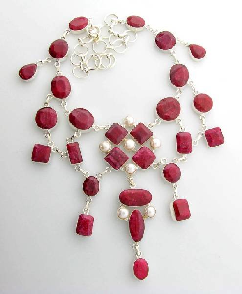 APP: 20k 276.92CT Ruby & Pearl Sterling Silver Necklace: 276.92CT Ruby and Pearl Sterling Silver Necklace - Appraisal Value: $20.7K
