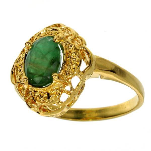 APP: 3k 1CT Emerald & 14kt. Yellow Gold Silver Ring: 1.34CT Oval Cut Emerald and 14kt. Yellow Gold Over Sterling Silver Ring - Appraisal Value: $3.7K
