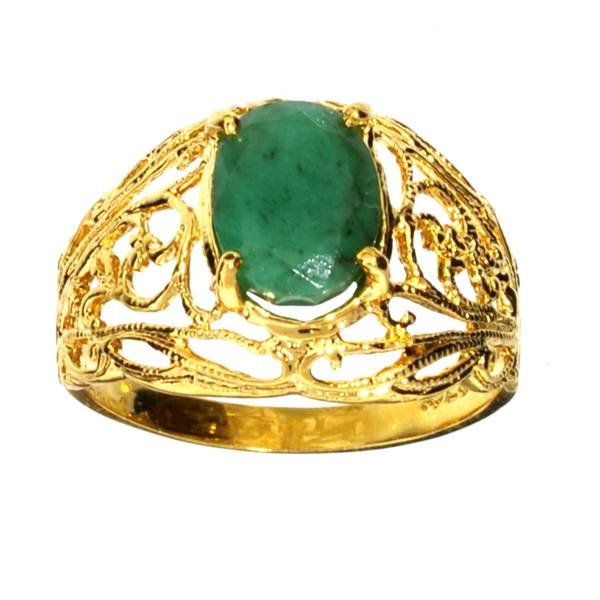 APP: 5k 1CT Emerald & 14kt. Yellow Gold Silver Ring: 1.95CT Oval Cut Emerald and 14kt. Yellow Gold Over Sterling Silver Ring - Appraisal Value: $5.2K