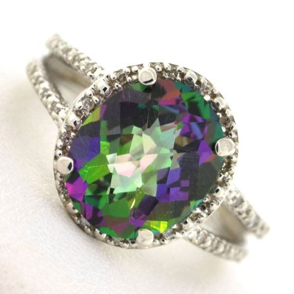 APP: 1k 4CT Mystic Topaz & Diamond Sterl Silver Ring: 4.31CT Mystic Topaz and Diamond Platinum Over Sterling Silver Ring - Appraisal Value: $1.4K