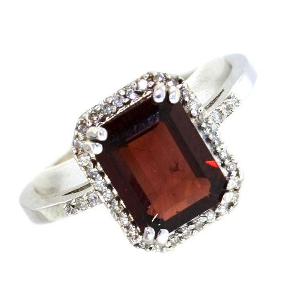 APP: 1k 2CT Emerald Cut Garnet & Diamond Silver Ring: 2.27CT Emerald Cut Garnet and Diamond Platinum Over Sterling Silver Ring - Appraisal Value: $1.5K
