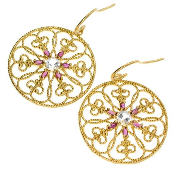 APP: 2k 2CT Ruby & Topaz 18kt Silver Earrings: 2.41CT Ruby and Topaz 18 kt. Yellow Gold over Sterling Silver Earrings - Appraisal Value: $2.6K