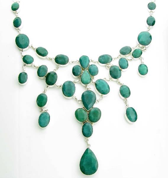 APP: 20k 291CT Mixed Cut Grn Beryl & Silver Necklace: 291.15CT Mixed Cut Green Beryl and Sterling Silver Necklace - Appraisal Value: $20.0K