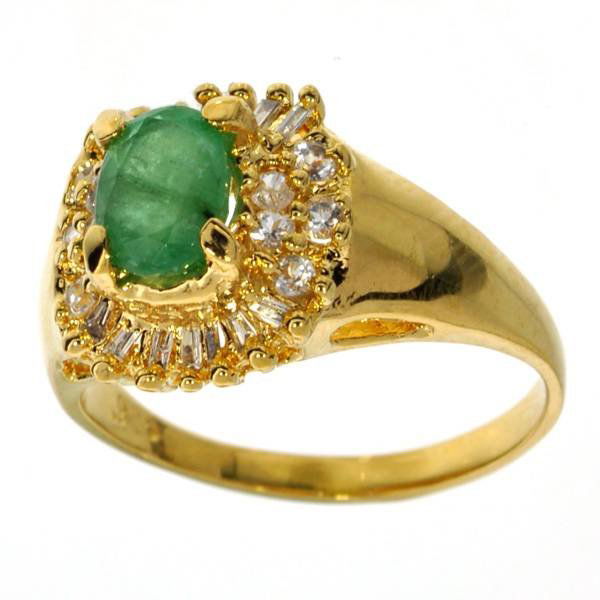 APP: 5k 1CT Emerald Diamond & 14kt. Silver Ring: 1.03CT Oval Cut Emerald Diamond and 14kt. Yellow Gold Over Sterling Silver Ring - Appraisal Value: $5.2K