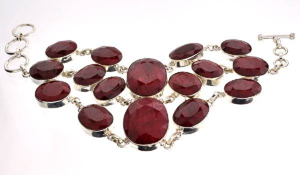 APP: 16k 196CT Mixed Cut Ruby & Sterl Silver Bracelet: 196.61CT Mixed Cut Ruby and Sterling Silver Bracelet - Appraisal Value: $15.9K