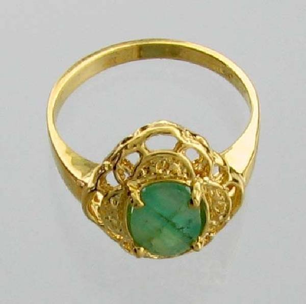 APP: 2k 1CT Emerald & 14kt. Yellow Gold Silver Ring: 1.41CT Oval Cut Emerald and 14kt. Yellow Gold Over Sterling Silver Ring - Appraisal Value: $2.5K