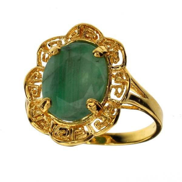 APP: 6k 3CT Emerald & 14kt. Yellow Gold Silver Ring: 3.74CT Oval Cut Emerald and 14kt. Yellow Gold Over Sterling Silver Ring - Appraisal Value: $6.3K