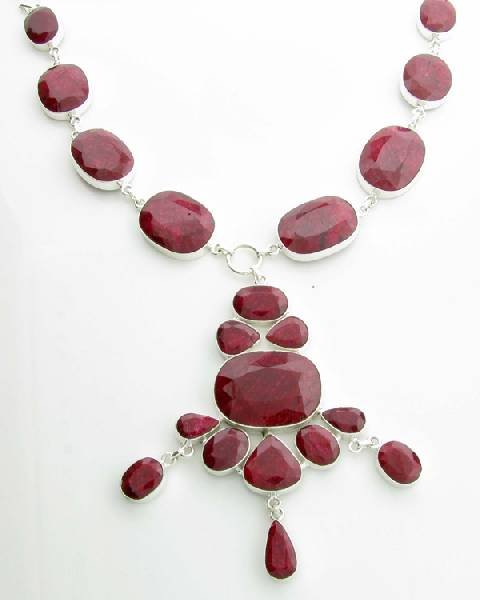 APP: 15k 207CT Mixed Cut Ruby & Sterl Silver Necklace: 207.57CT Mixed Cut Ruby and Sterling Silver Necklace - Appraisal Value: $15.5K