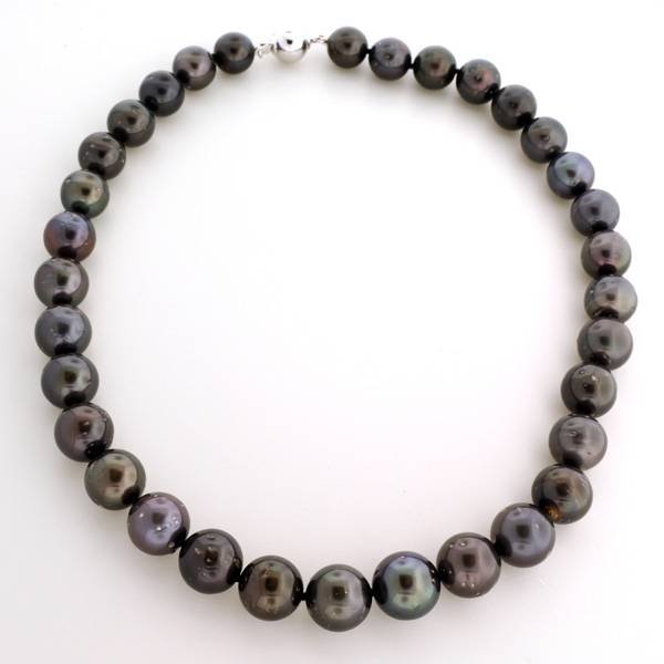 APP: 13k *Sea Cultured Pearl Necklace w/Ball Clasp: *13.46-11.06mm Tahitian South Sea Cultured Pearl Necklace With Solid Silver Ball Clasp - Appraisal Value: $13.5K