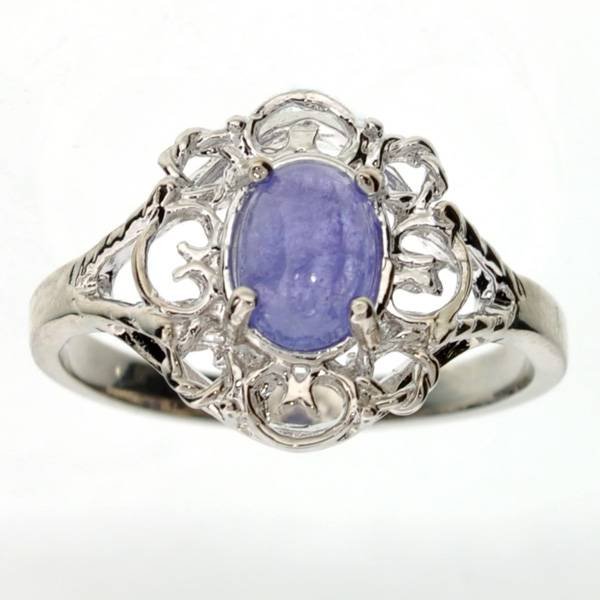 APP: 1k 1CT Oval Cut Cabochon Tanzanite & Silver Ring: 1.16CT Oval Cut Cabochon Tanzanite and Platinum Over Sterling Silver Ring - Appraisal Value: $1.7K