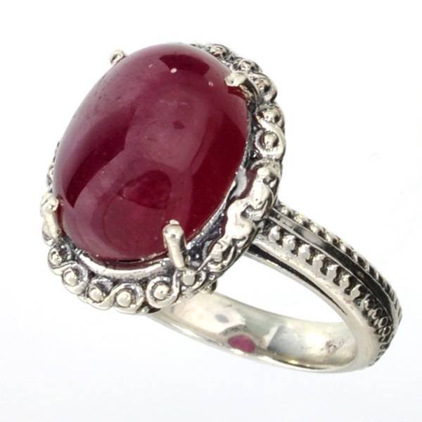 APP: 6k 10CT Oval Cabochon Ruby & Sterl Silver Ring: 10.74CT Oval Cabochon Ruby and Platinum Over Sterling Silver Ring - Appraisal Value: $6.2K